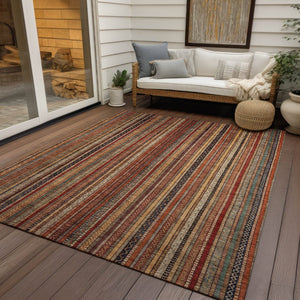 HomeRoots 5' Striped Washable Area Rug in Rust, Taupe & Gray – Stylish Indoor/Outdoor Home Décor Solution 5' X 8' 616383