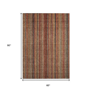 HomeRoots 5' Striped Washable Area Rug in Rust, Taupe & Gray – Stylish Indoor/Outdoor Home Décor Solution 5' X 8' 616383