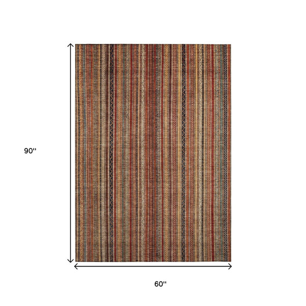 HomeRoots 5' Striped Washable Area Rug in Rust, Taupe & Gray – Stylish Indoor/Outdoor Home Décor Solution 5' X 8' 616383