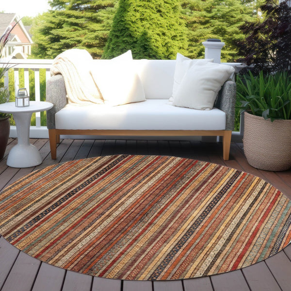 HomeRoots 5' Striped Washable Area Rug in Rust, Taupe & Gray – Stylish Indoor/Outdoor Home Décor Solution 8' Round 616384