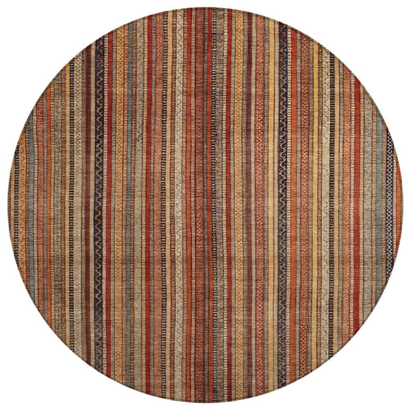 HomeRoots 5' Striped Washable Area Rug in Rust, Taupe & Gray – Stylish Indoor/Outdoor Home Décor Solution 8' Round 616384