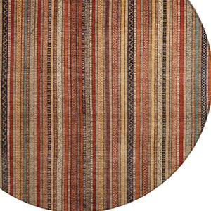 HomeRoots 5' Striped Washable Area Rug in Rust, Taupe & Gray – Stylish Indoor/Outdoor Home Décor Solution 8' Round 616384