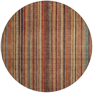 HomeRoots 5' Striped Washable Area Rug in Rust, Taupe & Gray – Stylish Indoor/Outdoor Home Décor Solution 8' Round 616384