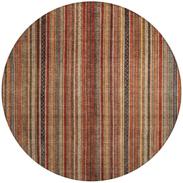 HomeRoots 5' Striped Washable Area Rug in Rust, Taupe & Gray – Stylish Indoor/Outdoor Home Décor Solution 8' Round 616384