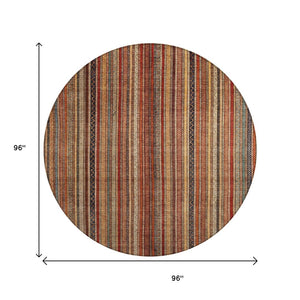 HomeRoots 5' Striped Washable Area Rug in Rust, Taupe & Gray – Stylish Indoor/Outdoor Home Décor Solution 8' Round 616384