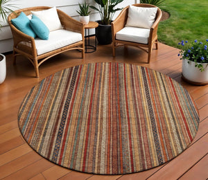 HomeRoots 5' Striped Washable Area Rug in Rust, Taupe & Gray – Stylish Indoor/Outdoor Home Décor Solution 8' Round 616384