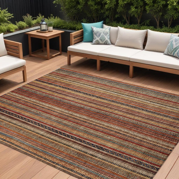 HomeRoots 5' Striped Washable Area Rug in Rust, Taupe & Gray – Stylish Indoor/Outdoor Home Décor Solution 8' X 10' 616385
