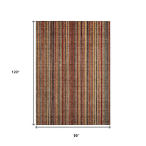 HomeRoots 5' Striped Washable Area Rug in Rust, Taupe & Gray – Stylish Indoor/Outdoor Home Décor Solution 8' X 10' 616385