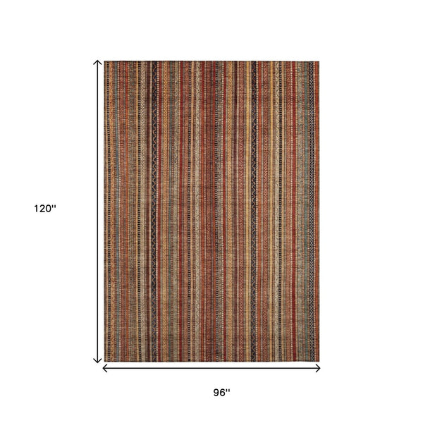 HomeRoots 5' Striped Washable Area Rug in Rust, Taupe & Gray – Stylish Indoor/Outdoor Home Décor Solution 8' X 10' 616385