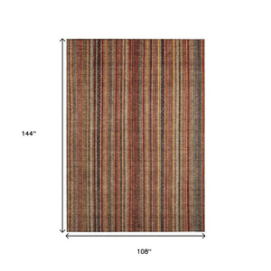 HomeRoots 5' Striped Washable Area Rug in Rust, Taupe & Gray – Stylish Indoor/Outdoor Home Décor Solution 9' X 12' 616386
