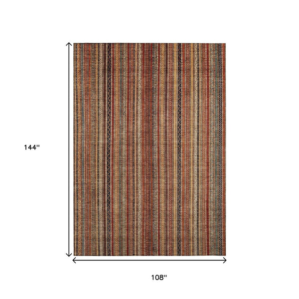 HomeRoots 5' Striped Washable Area Rug in Rust, Taupe & Gray – Stylish Indoor/Outdoor Home Décor Solution 9' X 12' 616386