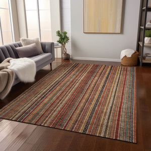 HomeRoots 5' Striped Washable Area Rug in Rust, Taupe & Gray – Stylish Indoor/Outdoor Home Décor Solution 9' X 12' 616386
