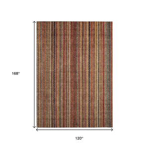 HomeRoots 5' Striped Washable Area Rug in Rust, Taupe & Gray – Stylish Indoor/Outdoor Home Décor Solution 10' X 14' 616387