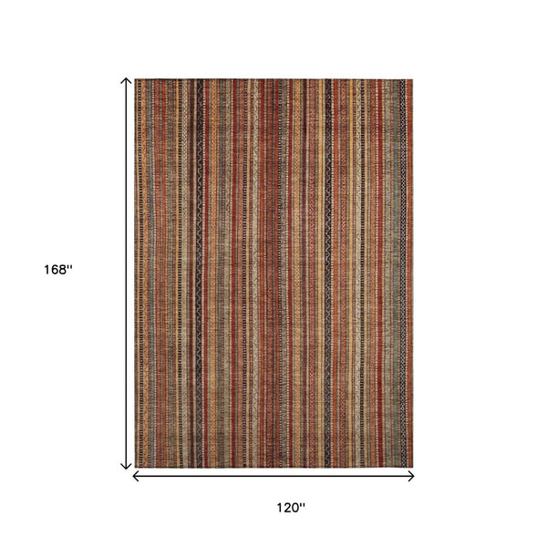 HomeRoots 5' Striped Washable Area Rug in Rust, Taupe & Gray – Stylish Indoor/Outdoor Home Décor Solution 10' X 14' 616387