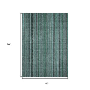 HomeRoots 5' Stylish Teal Blue Aqua Gray Striped Washable Area Rug for Indoor Outdoor Durability & Elegance 5' X 8' 616389