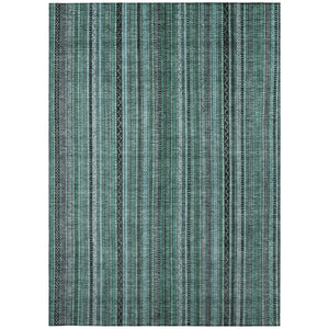 HomeRoots 5' Stylish Teal Blue Aqua Gray Striped Washable Area Rug for Indoor Outdoor Durability & Elegance 5' X 8' 616389