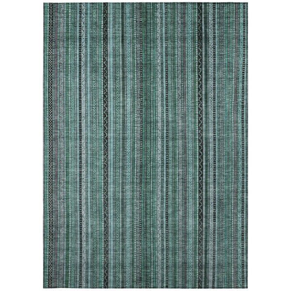 HomeRoots 5' Stylish Teal Blue Aqua Gray Striped Washable Area Rug for Indoor Outdoor Durability & Elegance 5' X 8' 616389