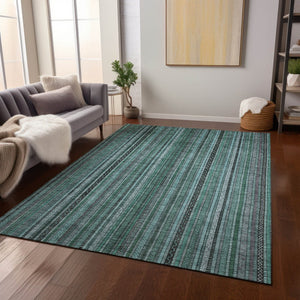 HomeRoots 5' Stylish Teal Blue Aqua Gray Striped Washable Area Rug for Indoor Outdoor Durability & Elegance 5' X 8' 616389