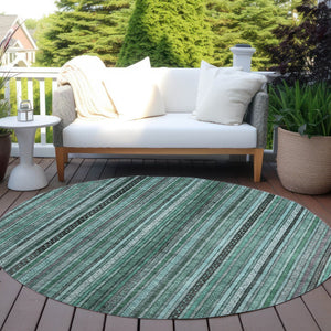HomeRoots 5' Stylish Teal Blue Aqua Gray Striped Washable Area Rug for Indoor Outdoor Durability & Elegance 8' Round 616390