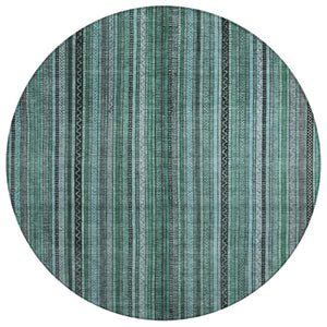 HomeRoots 5' Stylish Teal Blue Aqua Gray Striped Washable Area Rug for Indoor Outdoor Durability & Elegance 8' Round 616390