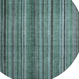 HomeRoots 5' Stylish Teal Blue Aqua Gray Striped Washable Area Rug for Indoor Outdoor Durability & Elegance 8' Round 616390