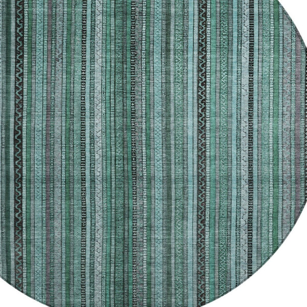 HomeRoots 5' Stylish Teal Blue Aqua Gray Striped Washable Area Rug for Indoor Outdoor Durability & Elegance 8' Round 616390