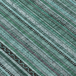 HomeRoots 5' Stylish Teal Blue Aqua Gray Striped Washable Area Rug for Indoor Outdoor Durability & Elegance 8' Round 616390
