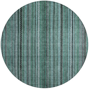 HomeRoots 5' Stylish Teal Blue Aqua Gray Striped Washable Area Rug for Indoor Outdoor Durability & Elegance 8' Round 616390