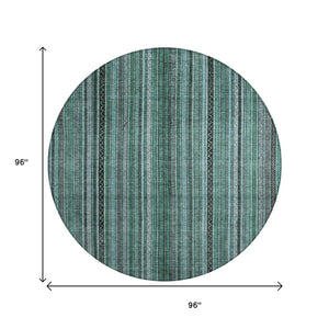 HomeRoots 5' Stylish Teal Blue Aqua Gray Striped Washable Area Rug for Indoor Outdoor Durability & Elegance 8' Round 616390
