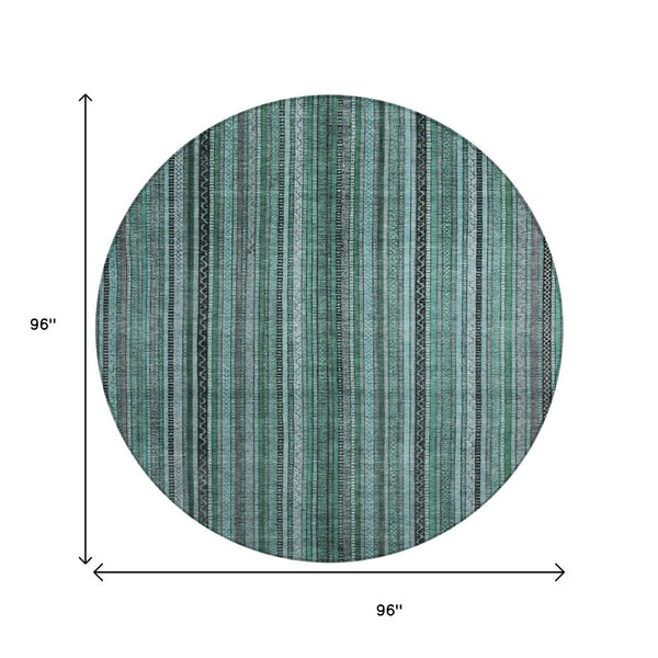 HomeRoots 5' Stylish Teal Blue Aqua Gray Striped Washable Area Rug for Indoor Outdoor Durability & Elegance 8' Round 616390