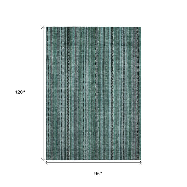 HomeRoots 5' Stylish Teal Blue Aqua Gray Striped Washable Area Rug for Indoor Outdoor Durability & Elegance 8' X 10' 616391