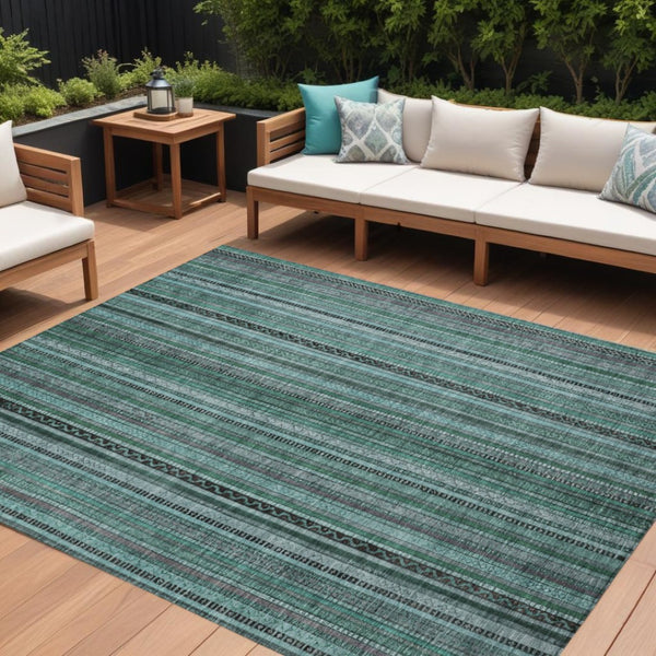 HomeRoots 9' Indoor Outdoor Area Rug in Teal Blue, Aqua & Gray - Stylish, Washable, Durable, Versatile Design 616392