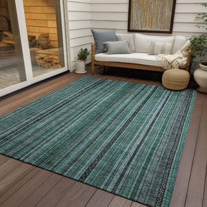 HomeRoots 9' Indoor Outdoor Area Rug in Teal Blue, Aqua & Gray - Stylish, Washable, Durable, Versatile Design 616392