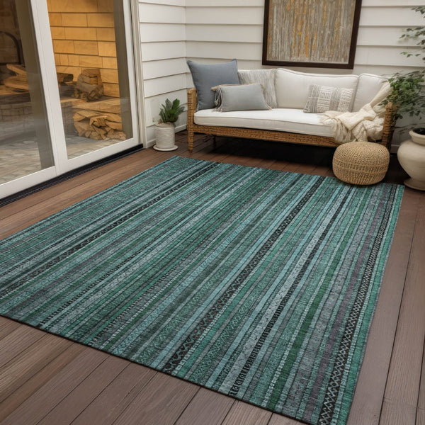 HomeRoots 9' Indoor Outdoor Area Rug in Teal Blue, Aqua & Gray - Stylish, Washable, Durable, Versatile Design 616392