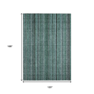 HomeRoots 5' Stylish Teal Blue Aqua Gray Striped Washable Area Rug for Indoor Outdoor Durability & Elegance 10' X 14' 616393