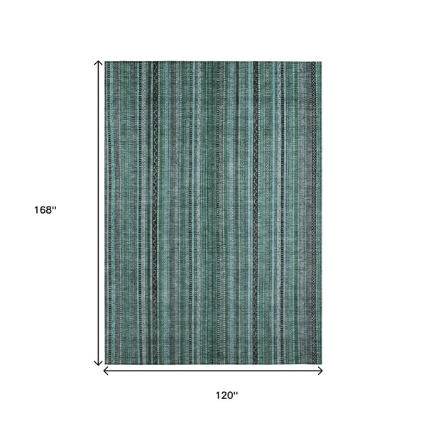HomeRoots 5' Stylish Teal Blue Aqua Gray Striped Washable Area Rug for Indoor Outdoor Durability & Elegance 10' X 14' 616393