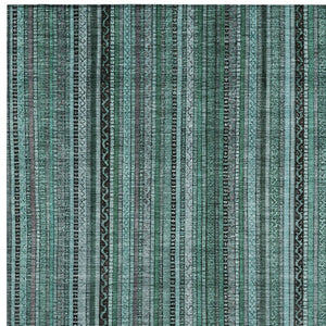 HomeRoots 5' Stylish Teal Blue Aqua Gray Striped Washable Area Rug for Indoor Outdoor Durability & Elegance 10' X 14' 616393