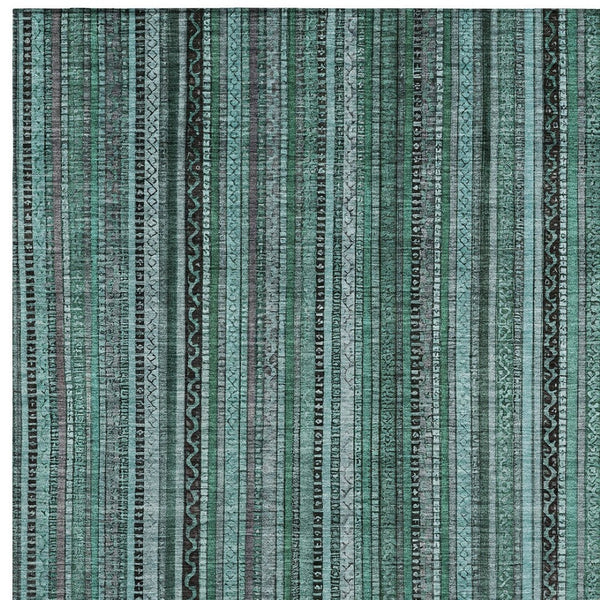 HomeRoots 5' Stylish Teal Blue Aqua Gray Striped Washable Area Rug for Indoor Outdoor Durability & Elegance 10' X 14' 616393