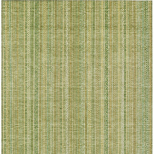 HomeRoots 5' Elegant Striped Area Rug in Artichoke Green, Fern Green, and Gold for Indoor/Outdoor Spaces 5' X 8' 616395
