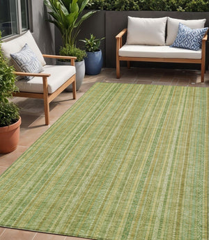 HomeRoots 5' Elegant Striped Area Rug in Artichoke Green, Fern Green, and Gold for Indoor/Outdoor Spaces 5' X 8' 616395