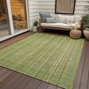 HomeRoots 5' Elegant Striped Area Rug in Artichoke Green, Fern Green, and Gold for Indoor/Outdoor Spaces 5' X 8' 616395