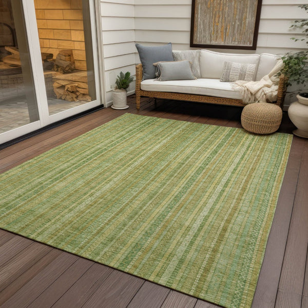 HomeRoots 5' Elegant Striped Area Rug in Artichoke Green, Fern Green, and Gold for Indoor/Outdoor Spaces 5' X 8' 616395