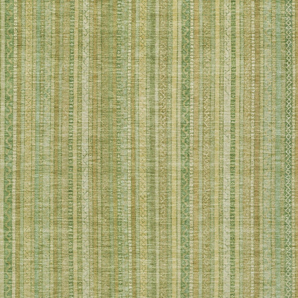 HomeRoots 5' Elegant Striped Area Rug in Artichoke Green, Fern Green, and Gold for Indoor/Outdoor Spaces 5' X 8' 616395