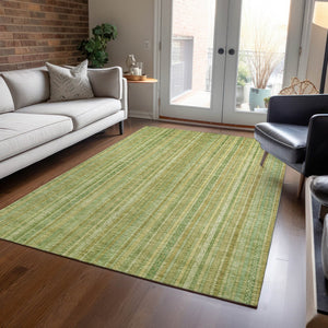 HomeRoots 5' Elegant Striped Area Rug in Artichoke Green, Fern Green, and Gold for Indoor/Outdoor Spaces 5' X 8' 616395