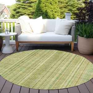 HomeRoots 5' Elegant Striped Area Rug in Artichoke Green, Fern Green, and Gold for Indoor/Outdoor Spaces 8' Round 616396