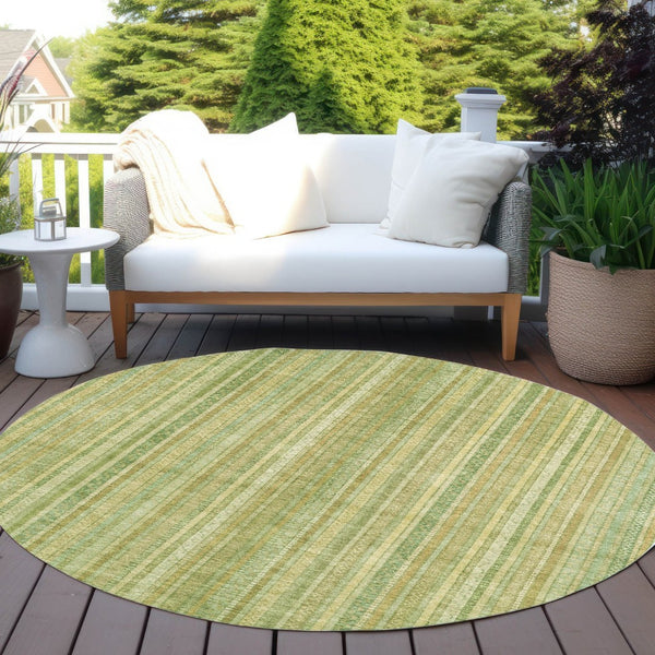HomeRoots 5' Elegant Striped Area Rug in Artichoke Green, Fern Green, and Gold for Indoor/Outdoor Spaces 8' Round 616396