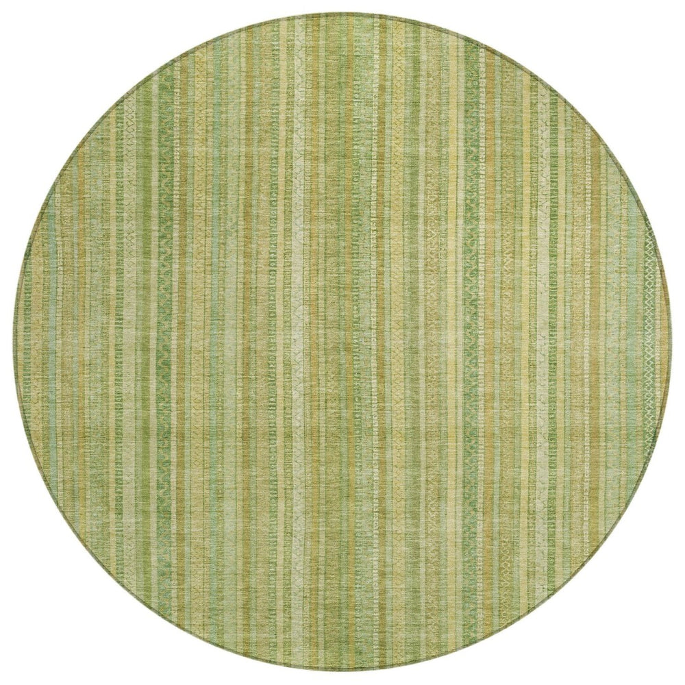 HomeRoots 5' Elegant Striped Area Rug in Artichoke Green, Fern Green, and Gold for Indoor/Outdoor Spaces 8' Round 616396