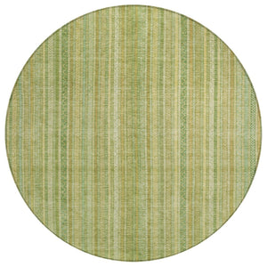 HomeRoots 5' Elegant Striped Area Rug in Artichoke Green, Fern Green, and Gold for Indoor/Outdoor Spaces 8' Round 616396