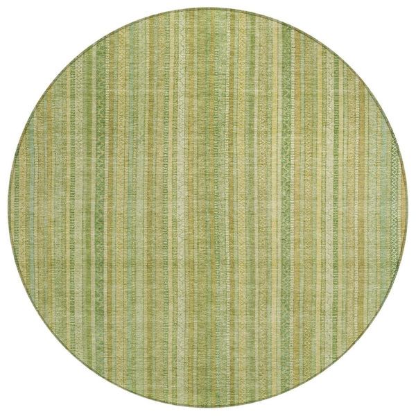 HomeRoots 5' Elegant Striped Area Rug in Artichoke Green, Fern Green, and Gold for Indoor/Outdoor Spaces 8' Round 616396