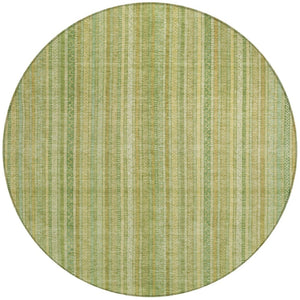 HomeRoots 5' Elegant Striped Area Rug in Artichoke Green, Fern Green, and Gold for Indoor/Outdoor Spaces 8' Round 616396